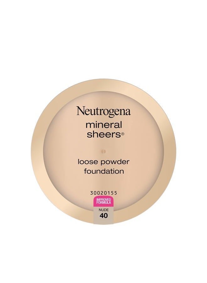 Mineral Sheers Lightweight Loose Powder Makeup Foundation with Vitamins A, C, & E, Sheer to Medium Buildable Coverage, Skin Tone Enhancer, Face Redness Reducer, Nude 40,.19 oz
