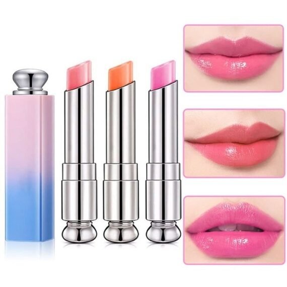 3 Pcs Color Changing Change Lipstick Lip Balm,Korean Magic Lipstick Color Change Changing Lip Tint Tinted Stain Gloss Balm Long Lasting Waterproof Moisturizer Glossly Lipstick Set for Women