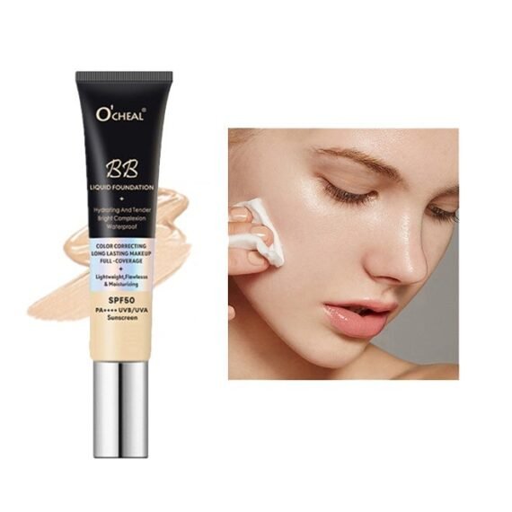 BB Liquid Foundation Color Correcting Long Lasting Makeup Full Coverage Lightweight, Flawless&Moisturizing Instant Age Rewind BB Cream Sunscreen SPF50PA++++ (02# Natural)