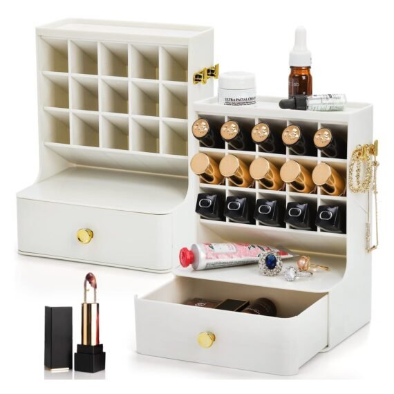 2 Pack Lipstick Organizer, Desktop Compact Makeup Storage for Vanity, Bathroom Counter, Dresser, Holds Lip Gloss, Cosmetics, Jewelry, Hair Accessories