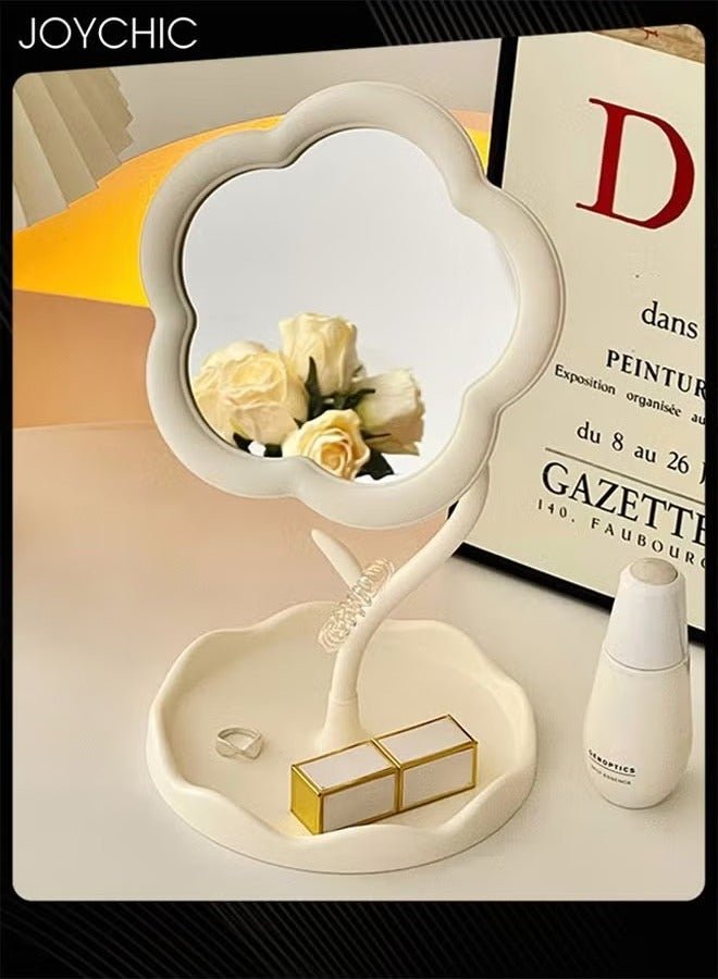 Women Desk Mirror Rotatable Makeup Mirror Tray Table Vanity Mirror, Lovely Flower-Shaped for Tabletop, Bedroom, Bathroom, Living Room