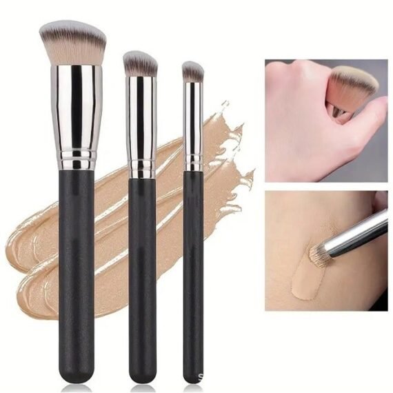 3 PCS Foundation Concealer Brushes, Under Eye Mini Angled Brush, Nose Contour Brush, Small Makeup Foundation Brushes for Blending Liquid Cream and Powder Buffing Stippling