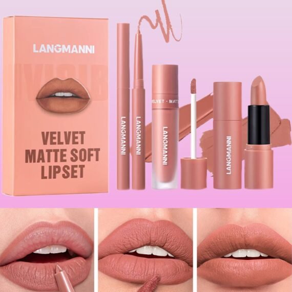3 in 1 Matte Soft Lip Set Lip Liner Liquid Lip Gloss and Lipstick Combo Set Soft Smooth Natural Lip Contour Set Waterproof and Long Lasting Effect All in One Lip Makeup Gift Set 02