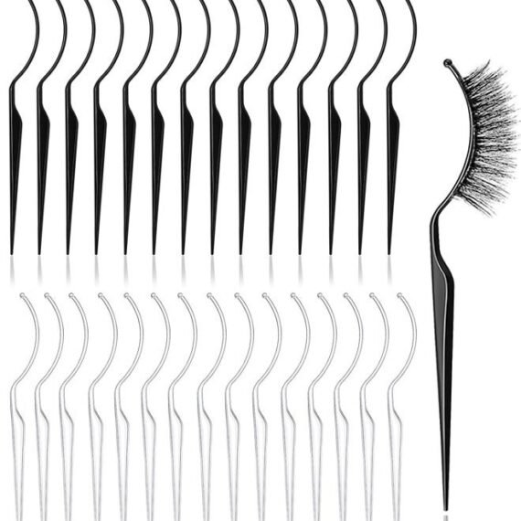 30 Pieces False Eyelashes Display Stick, 3D Eyelash Extensions Style Try on Sticks, Planting Grafted Eye Lashes Applicator Effect Exhibit Auxiliary Fake Lash Holders Supplies, Black & Clear
