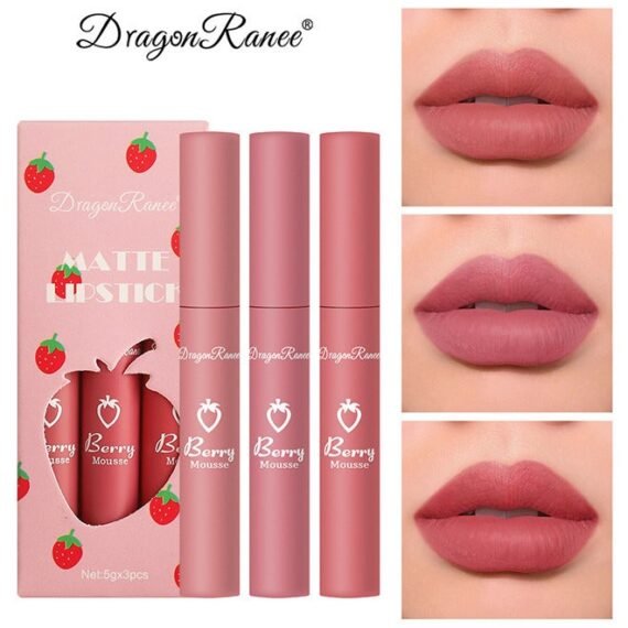 3 Colors Lip Glaze Long Lasting Waterproof Non-stick Cup Lipstick Set, 3pcs Velvet Matte Liquid Lipstick, Smooth Lip Gloss Stain Makeup Cosmetics Set for Women