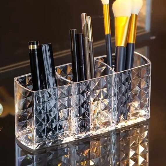 1Pc  Shining Makeup Brushes Holder Organizer Clear Eyebrow Pen Container Durable Makeup Brush StorageBox 3 slot