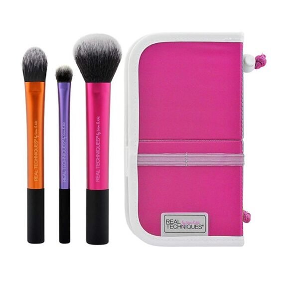 3-Piece Travel Essentials Brush Set Pink/Black/Violet