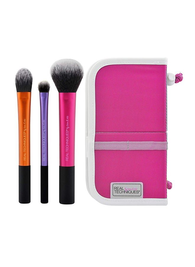 3-Piece Travel Essentials Brush Set Pink/Black/Violet