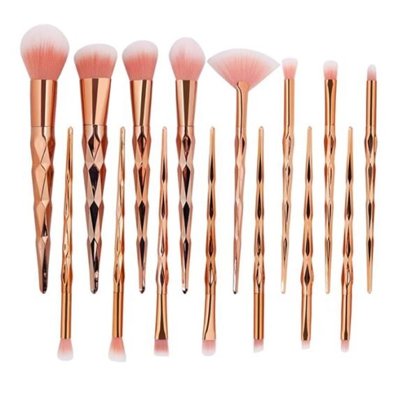 15 Piece Make Up Brush Set Rose Gold