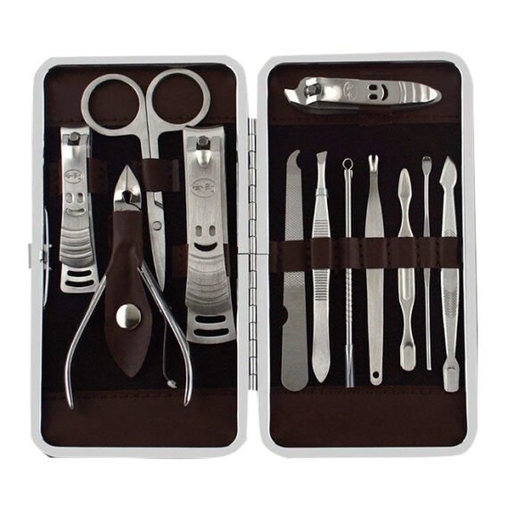 12 Piece Manicure Pedicure Set Silver/Black