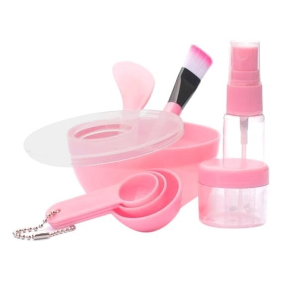 9-Piece Facial Mask Brush And Bowl Set Pink
