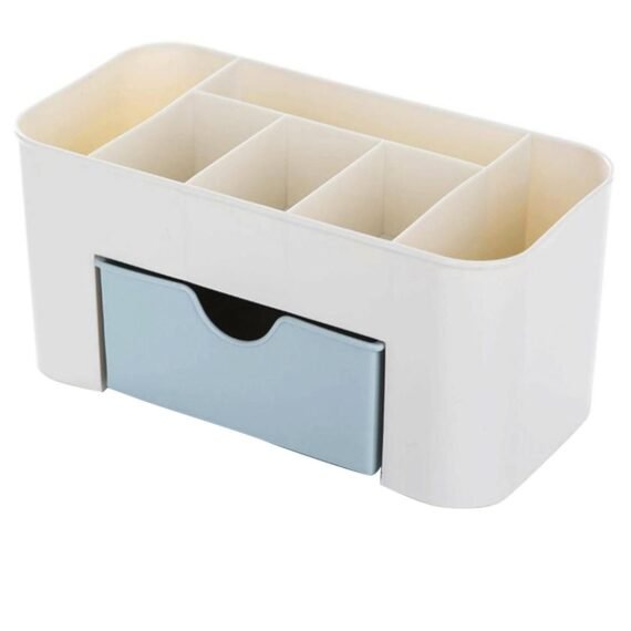 Simple Elegant Desktop Makeup Organizer Beige/Blue