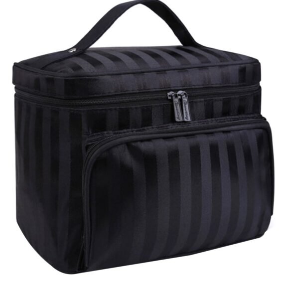 Waterproof Striped Makeup Bag Black