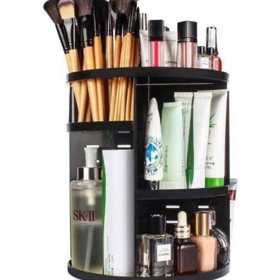 Diy 360 Rotating Makeup Organizer Holder Multi-Fuction Detachable Adjustable Cosmetic Storage Box Case Shelf Brush Rack Black