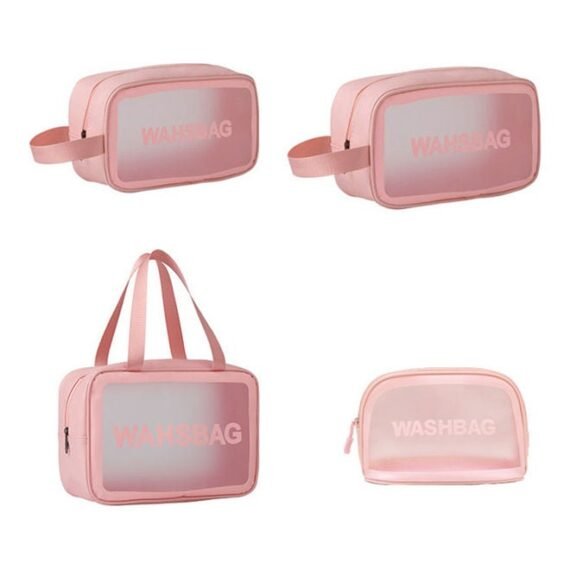 4-Piece Transparent Cosmetic Bag Pink
