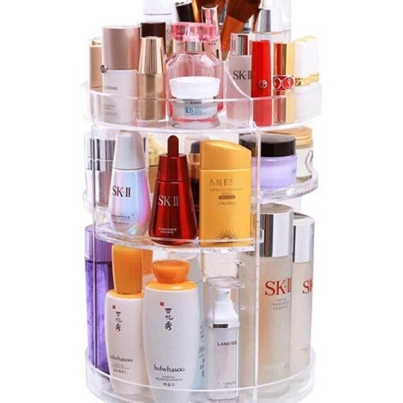 Sophisticated And Practical 360 Degree Rotation Makeup Organizer Multi-Function Cosmetic Storage Box, Large Capacity, Fits Toner, Creams, Makeup Brushes, Lipsticks And More Cosmetic Display Stand Clear