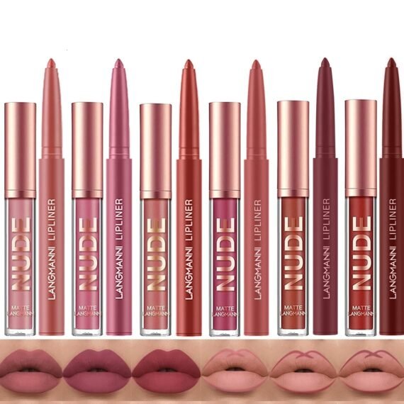 LANGMANNI 6 Matte Lipstick with 6 Lipliners Durable Makeup Set,Long-Lasting Non-Stick Cup Not Fade Waterproof Pigmented Velvet Lipgloss Kit Beauty Cosmetics Makeup Gift for Girls (#A)