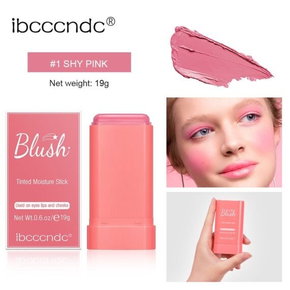 Cream blush, blush for cheeks eyes and lips, natural blush, waterproof and sweat-proof, tinted solid stick, long-lasting nude makeup multi-purpose color stick cream blush #1 shy pink