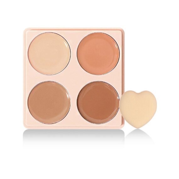 4 Color Concealer Pot Set - Contour Palette for Dark Circles with Powder Puffy - 4 in 1 Full Coverage Color Correcting Foundation Concealer for Contour & Highlight Eye Brightener#03