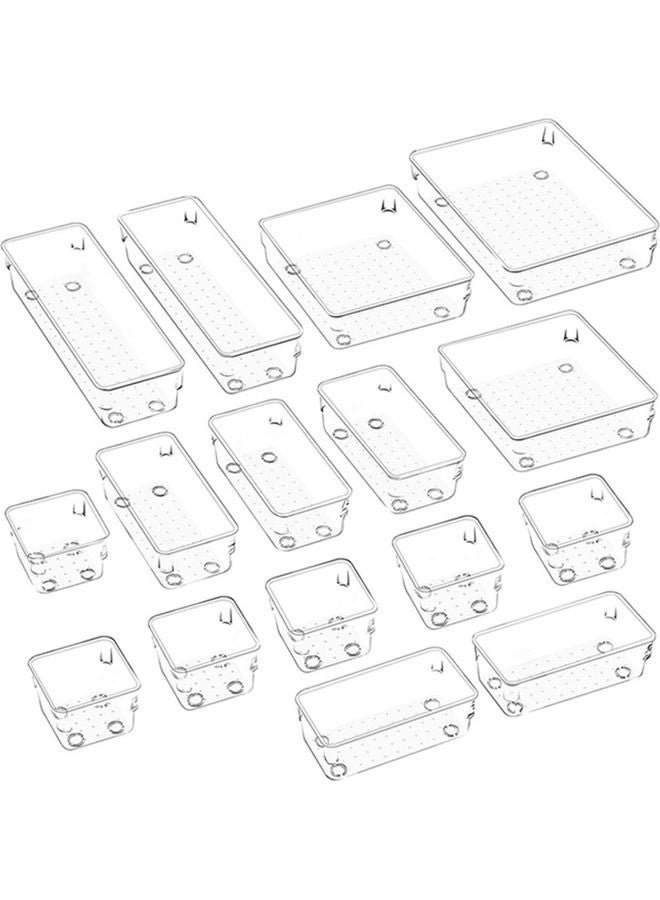 16-Piece Drawer Organizer Boxes For Makeup Kits Clear