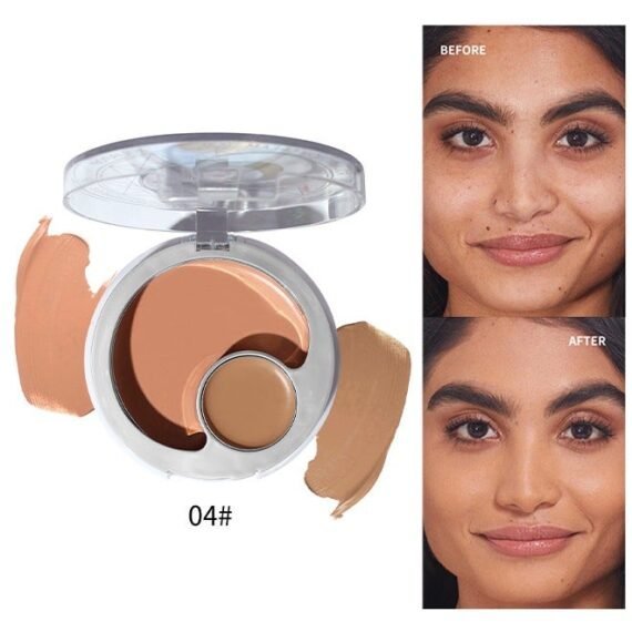 Foundation Cream - 2 in 1 Professional Color Correcting Concealer Cream  Long-Wearing Full Coverage Makeup and Corrector for Under Eye Dark Circles Acne & Blemishes Reduces Redness （#04）
