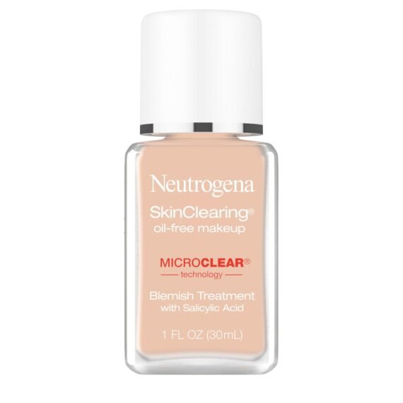 Neutrogena SkinClearing Oil-Free Acne and Blemish Fighting Liquid Foundation with.5% Salicylic Acid Acne Medicine, Shine Controlling Makeup for Acne Prone Skin, 30 Buff, 1 fl. oz