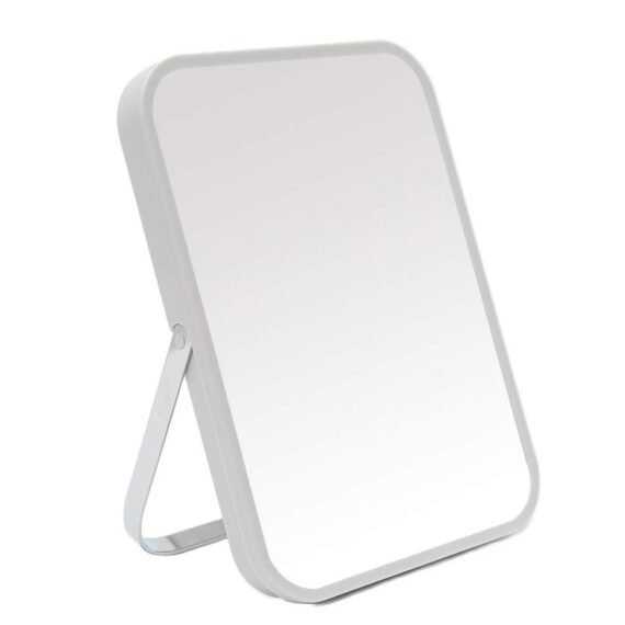 YEAKE Table Desk Vanity Makeup Mirror,8-Inch Portable Folding Mirror with Metal Stand 90°Adjustable Rotation Tavel Make Up Mirror Hanging Bathroom for Shower Shaving(Gray)