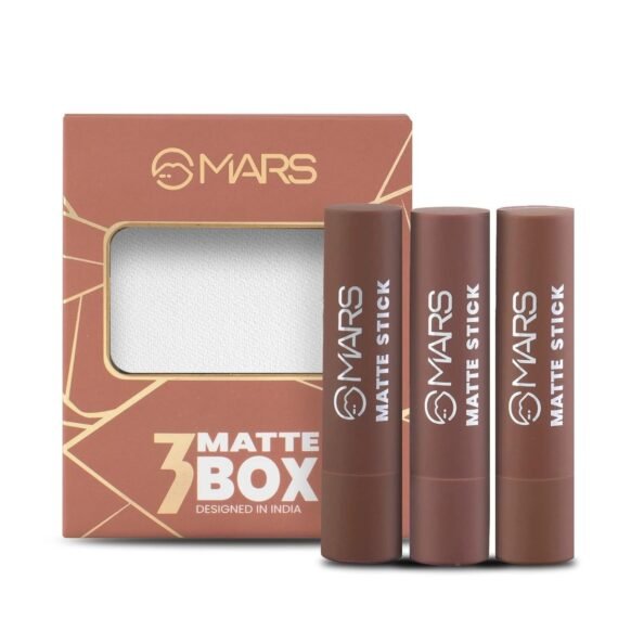 MARS Matte Box Set of 3 Lipsticks for Women | Long-Lasting | Smooth Finish | Moisturising | One Swipe Pigmentation (3x3.2 gm) (04-Brown)