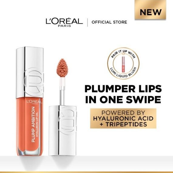 L’Oréal Paris Plump Ambition Hyaluron Lip Oil, Plumping Lip Oil  With Hyaluronic Acid and Tripeptides for 24H Hydrated Lip, 5ml, Latte Glace 641
