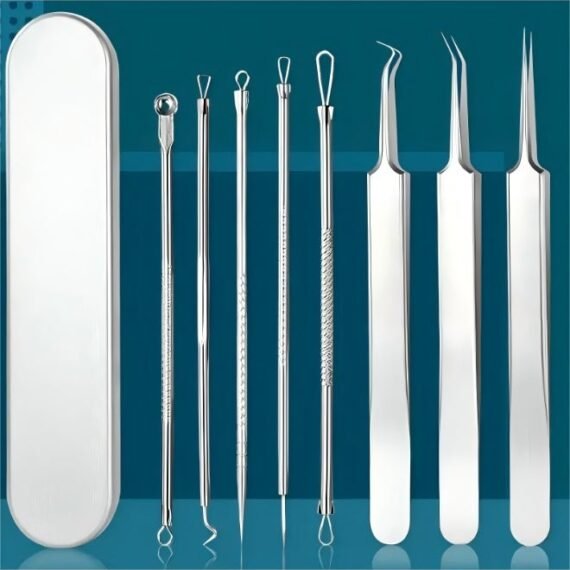 FORICOM Stainless Steel Acne Tweezers Set, Ultra Fine Precision Comedone Extractor, Deep Cleansing Facial Skin Care, Oil-Free Blackhead & Pimple Removal Tools for Body Use