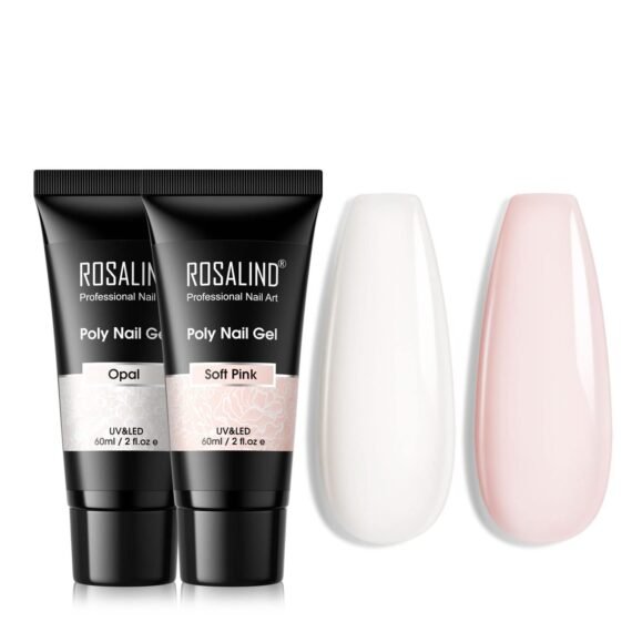 Opal Extension Gel, 2 PCS 60ml Opal Poly Nail Gel kit, Soft Pink Nail Builder for Thin Nails and Growth Gel Overlay Nail Art for Women Home DIY Manicure Need UV Lamp