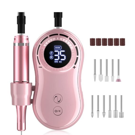 Rechargeable Nail Drill Electric Nail File,Professional 35000RPM Nail Drills for Acrylic Nails, Manicure Pedicure Polishing with 11Pcs Nail Drill Bits and Sanding Bands for Home and Salon Use