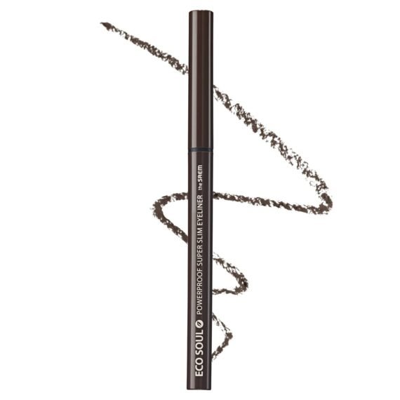 THESAEM Eco Soul Powerproof Super Slim Eyeliner - Smudge Proof Gel Eyeliner - Micro Precision Tip (2mm) - Highly Pigmented & Long-lasting Eye Makeup Glides on Smoothly, 0.1g (BR01 Thrill Brown)