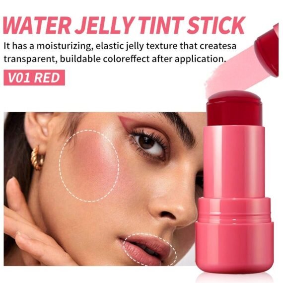 Jelly Blush Stick Blush Cream for Cheeks Eyes Lips Stick for Brightening, Blush in Natural with Waterproof Sweat-Resistant, Nude Makeup Multi-Use Color Stick Creamy Blush 01RED