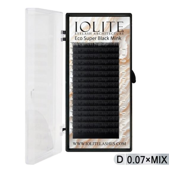 Iolite Super Black Mink Lash Extension – D Curl 0.7T Mix (6mm–15mm) | Premium Black Mink Eyelash Extension Tray for Lash Artists ISBMD7T