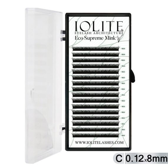 Iolite Eco Supreme Mink W Lashes C Curl – 0.12T Mix & 6mm–15mm | Pre-Fanned Volume Lash Extension Trays for Professional Lash Artists ISMWC12T - 8MM