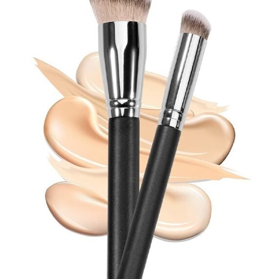 Under Eye Concealer Brush And Foundation Brush For Liquid Makeup - 2 PCS Dense Synthetic Angled Kabuki Blending Makeup Brush For Liquid - Cream And Setting Powder