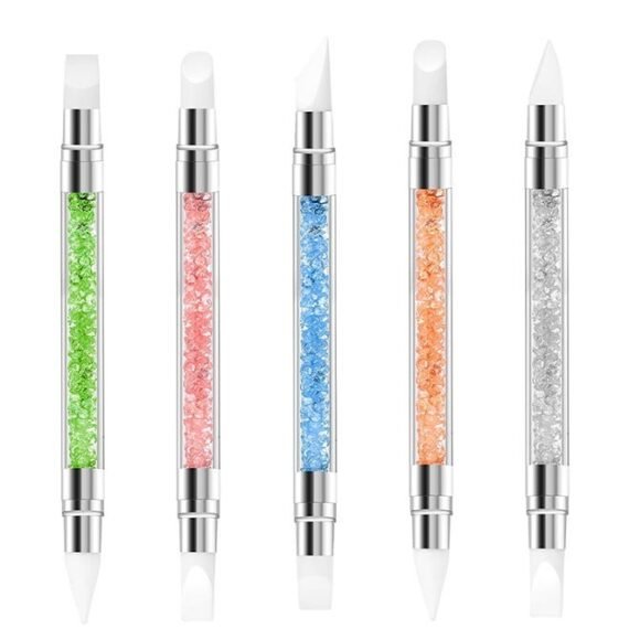 5 PCS Nail Art Sculpture Pen, Dual Tipped Silicone Nail Tools, Rhinestone Nail Art Pen Sculpting Gel Brushes for Resin Nail Art Tools Design Nails Foil Carving Drawing Effect Shaping