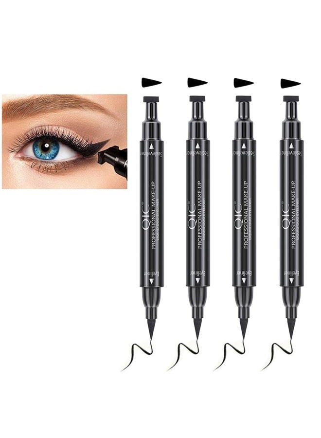 Winged Eyeliner Stamp Set, 4 PCs Dual-ended Eyeliner Pens with Felt Tip & Wing Stamp, Long Lasting and Smudge Proof Eye Makeup for Women