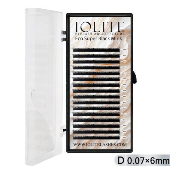 Iolite Super Black Mink Lash Extension – D Curl 0.7T Mix (6mm–15mm) | Premium Black Mink Eyelash Extension Tray for Lash Artists ISBMD7T - 7MM
