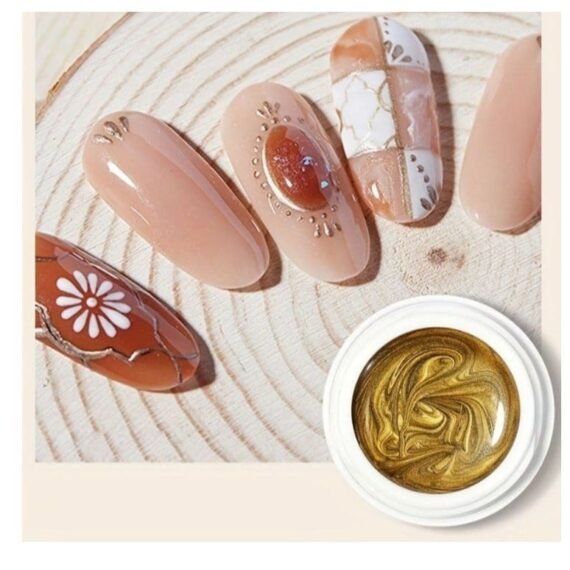 Metallic Gel Nail Polish, Gold Metal Painting Gel for Nail Art Soak off UV LED Glossy Mirror Effect Nail Glue Gel for Home Salon DIY Manicure