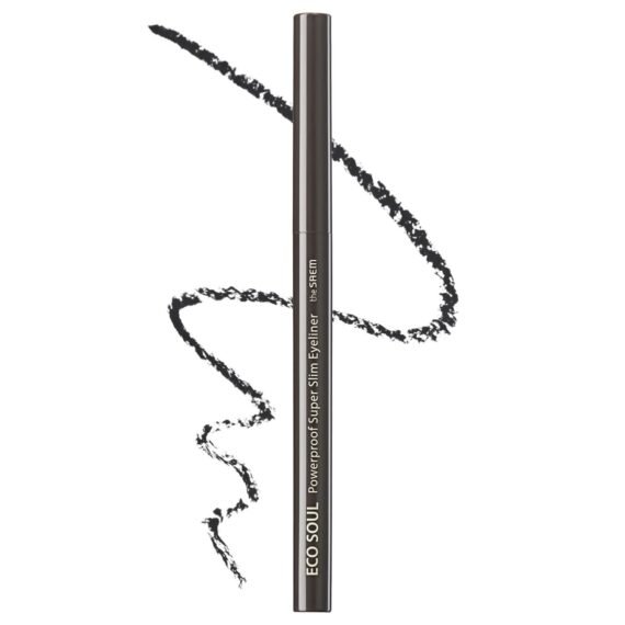 THESAEM Eco Soul Powerproof Super Slim Eyeliner - Smudge Proof Gel Eyeliner - Micro Precision Tip (2mm) - Highly Pigmented & Long-lasting Eye Makeup Glides on Smoothly, 0.1g (BK02 Ash Black)