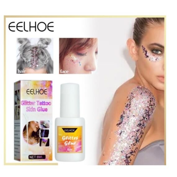 Temporary Tattoo Glue - 8ml Glitter Glue Brush Bottle, Water Soluble Body Painting Glue, Ideal for Halloween, Carnival, Birthday Party, Theme Party, Costume Events & Makeup Artists