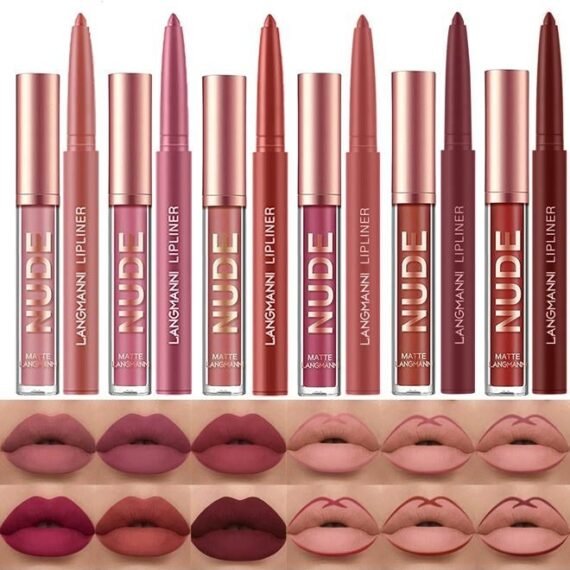 6 Matte Lipstick with 6 Lipliners Durable Makeup Set,Long-Lasting Non-Stick Cup Not Fade Waterproof Pigmented Velvet Lipgloss Kit Beauty Cosmetics Makeup Gift for Girls (#A)