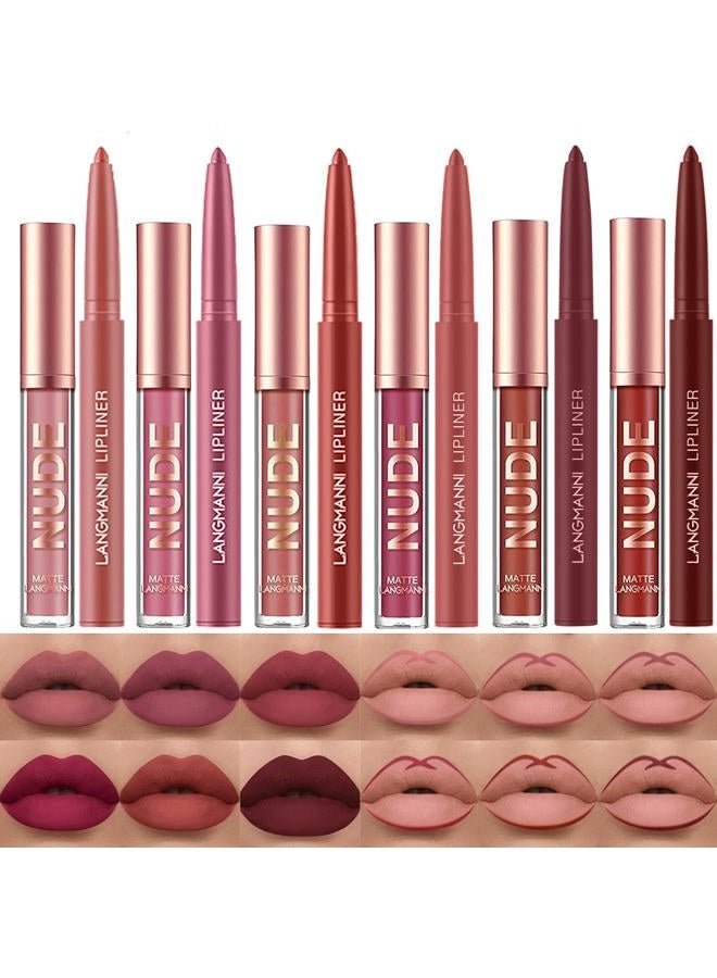 6 Matte Lipstick with 6 Lipliners Durable Makeup Set,Long-Lasting Non-Stick Cup Not Fade Waterproof Pigmented Velvet Lipgloss Kit Beauty Cosmetics Makeup Gift for Girls (#A)