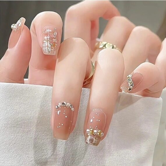 24Pcs Fake Nails, Press Nails, Short Ballet Nails - Pearl Manicure - Shiny Manicure - Fake Nail Patch