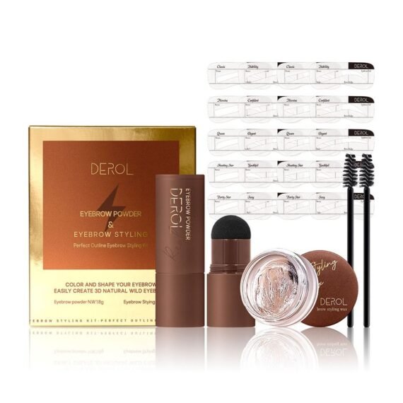 Brow Kit Eyebrow Stamp Stencil Kits Palette Pac Set,Eyebrow Powder+Styling Wax+20* Shape Stencils+2* Brushes,Color Contour,More Defines,Thicker,Easy To Colour, Long Lasting Waterproof 02# Dark Gray