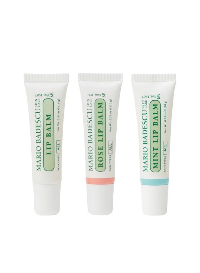 Lip Balm for Dry Cracked Lips, Trio Pack Includes Mint, Rose, and Original Moisturizer, Ultra-Nourishing Care for Soft, Smooth and Supple Feel, 3 Count