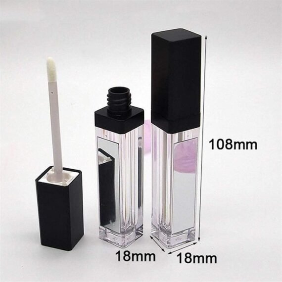 10 Pcs 7.5ml Square Clear Plastic Lip Gloss Tubes Vials with Mirror LED Light Lip Glaze Tube Bottles Empty Refillable Makeup Lipstick Tube DIY Cosmetic Container Travel for Woman Girl(Black)