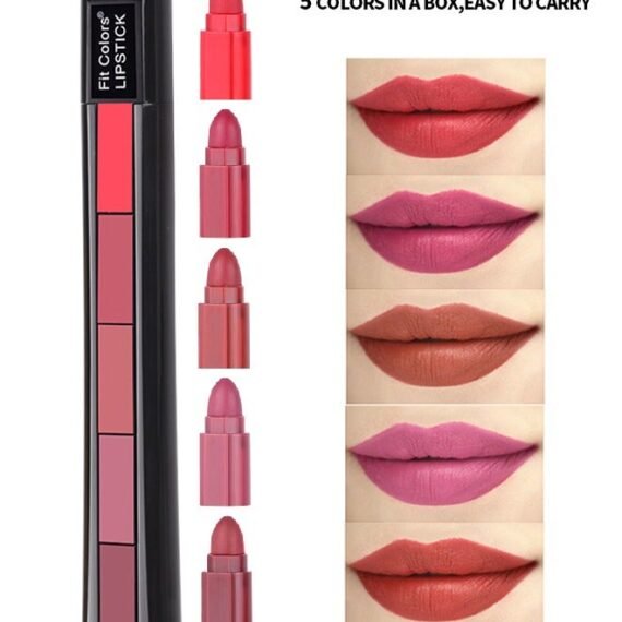 5 Colors Nude Matte Finish 5 in 1 Lipstick- Long Lasting Waterproof Lipstick (#01#RED)